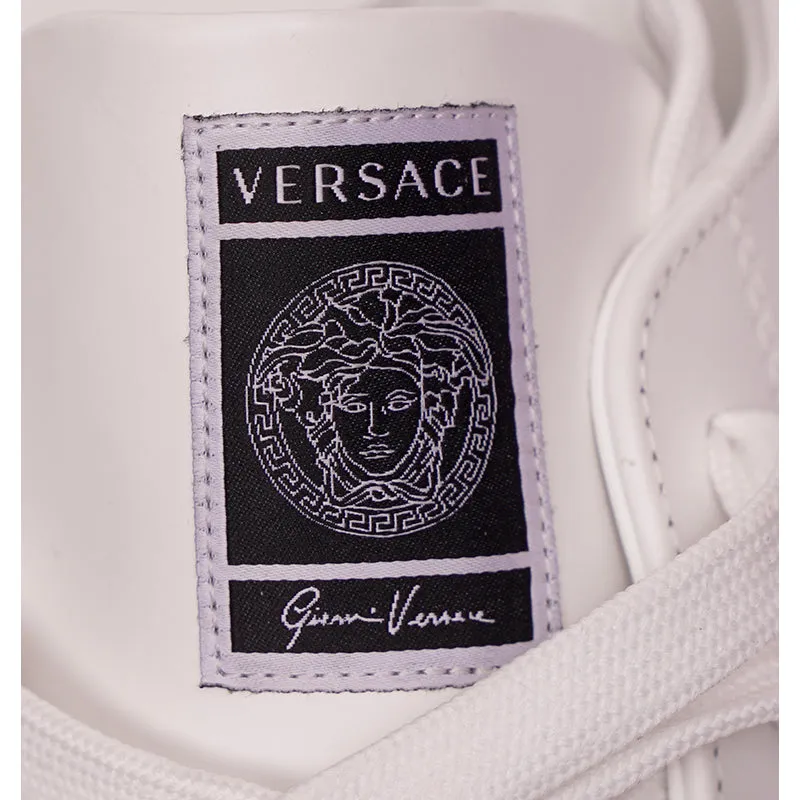 42 & 47 NEW $850 VERSACE Men White Leather SMILEY MEDUSA LOGO High-top SNEAKERS