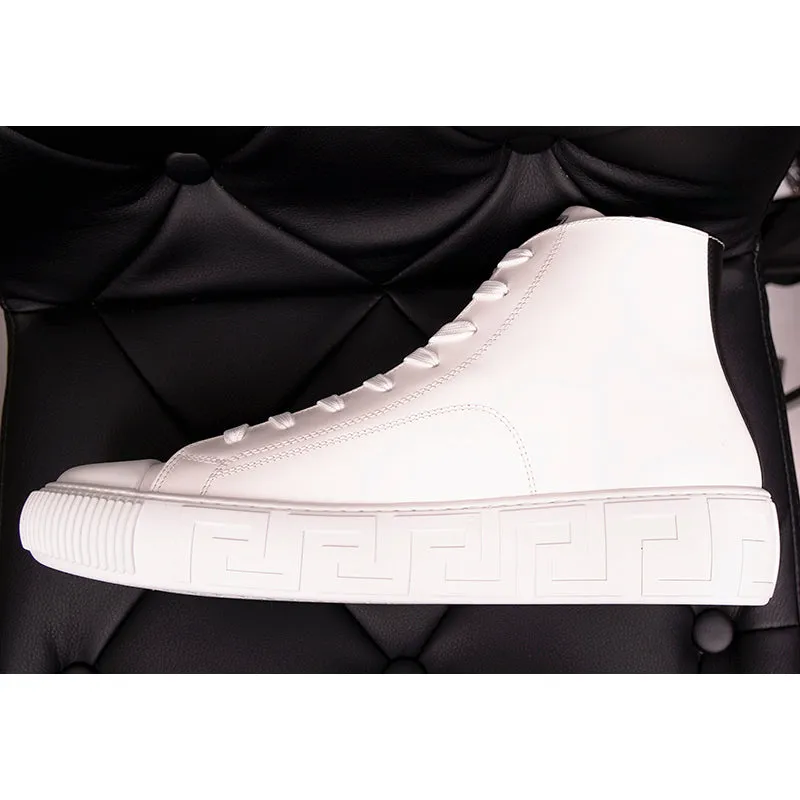 42 & 47 NEW $850 VERSACE Men White Leather SMILEY MEDUSA LOGO High-top SNEAKERS