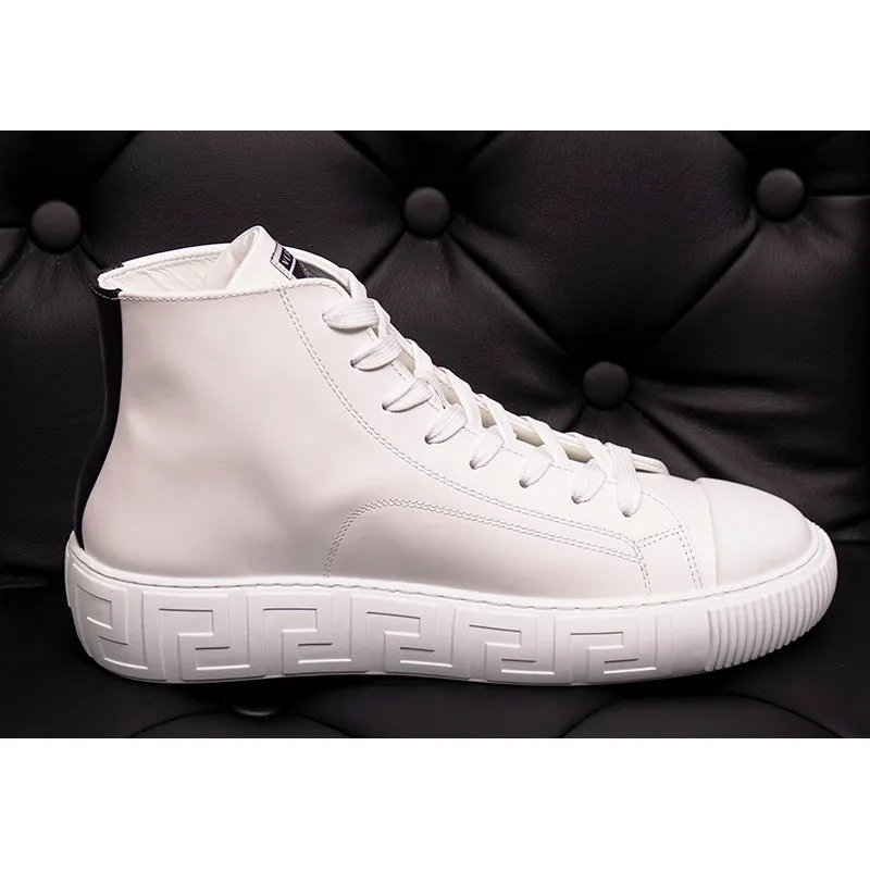 42 & 47 NEW $850 VERSACE Men White Leather SMILEY MEDUSA LOGO High-top SNEAKERS