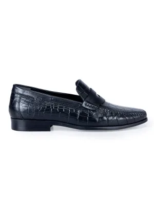 Black Croco Textured Moccasins