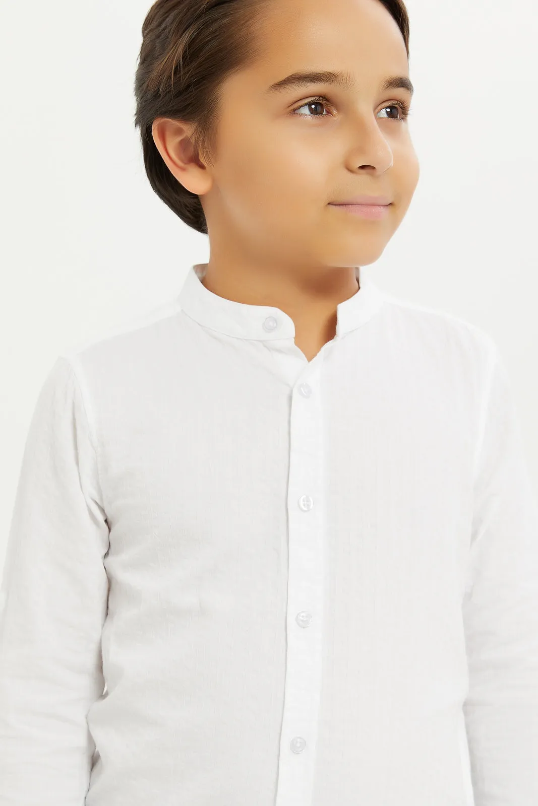Boys White Mandarin Shirt