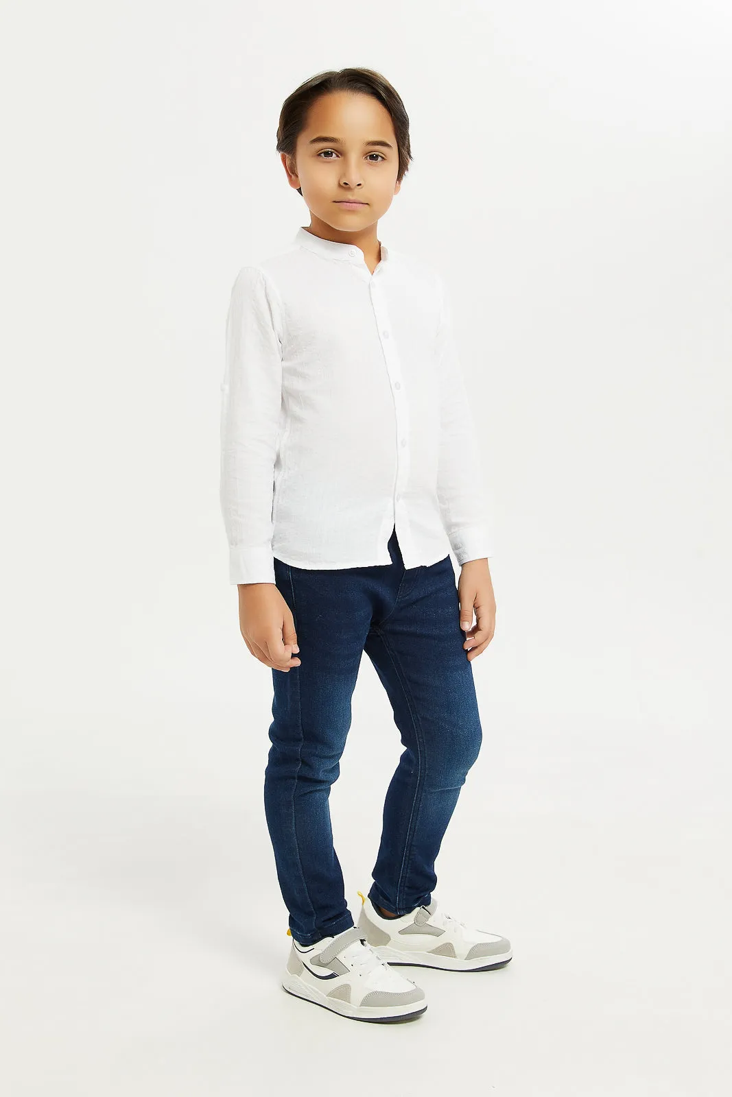 Boys White Mandarin Shirt