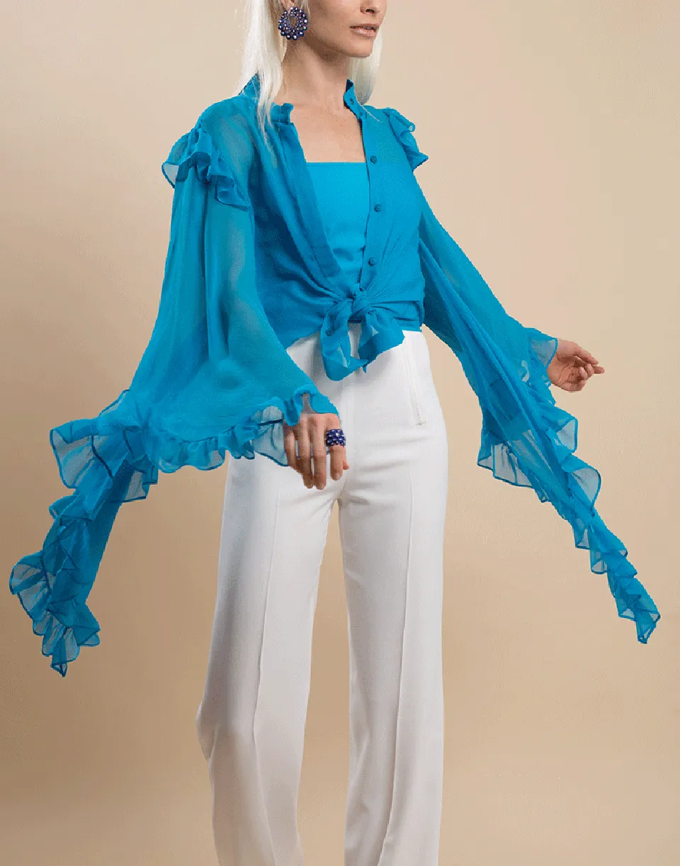 Cape Ruffle Sleeve Blouse