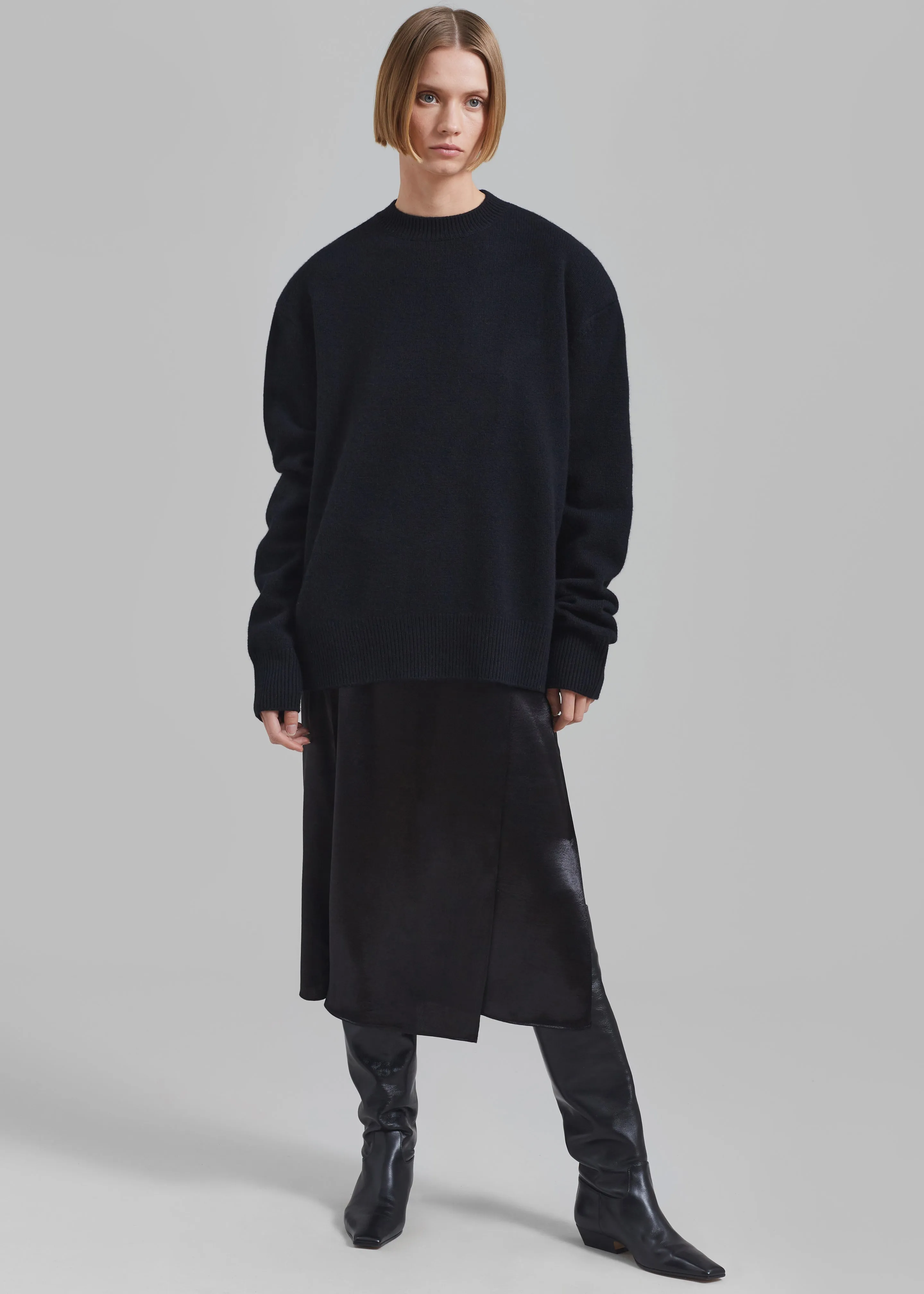 Celeste Midi Satin Skirt - Black