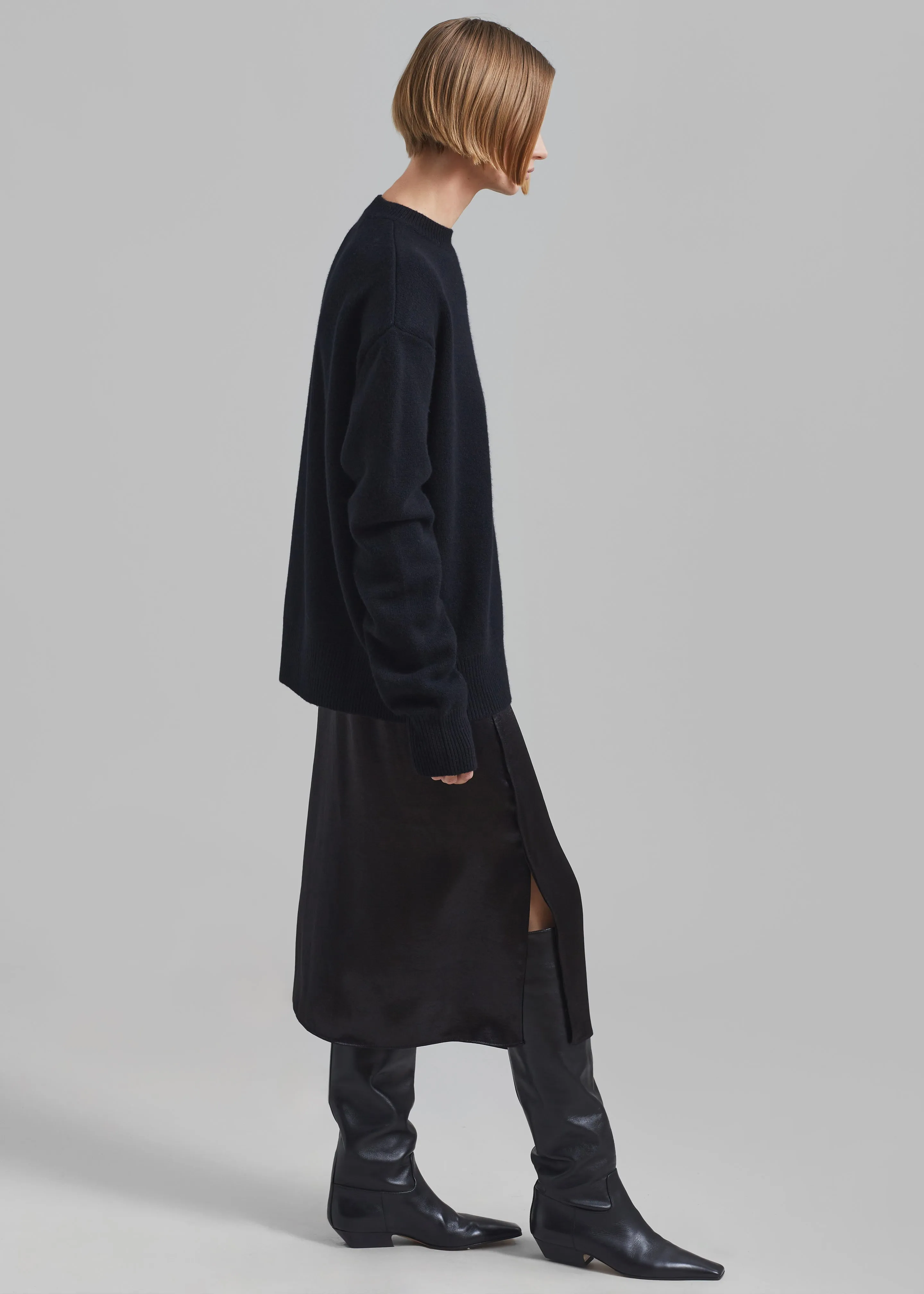 Celeste Midi Satin Skirt - Black