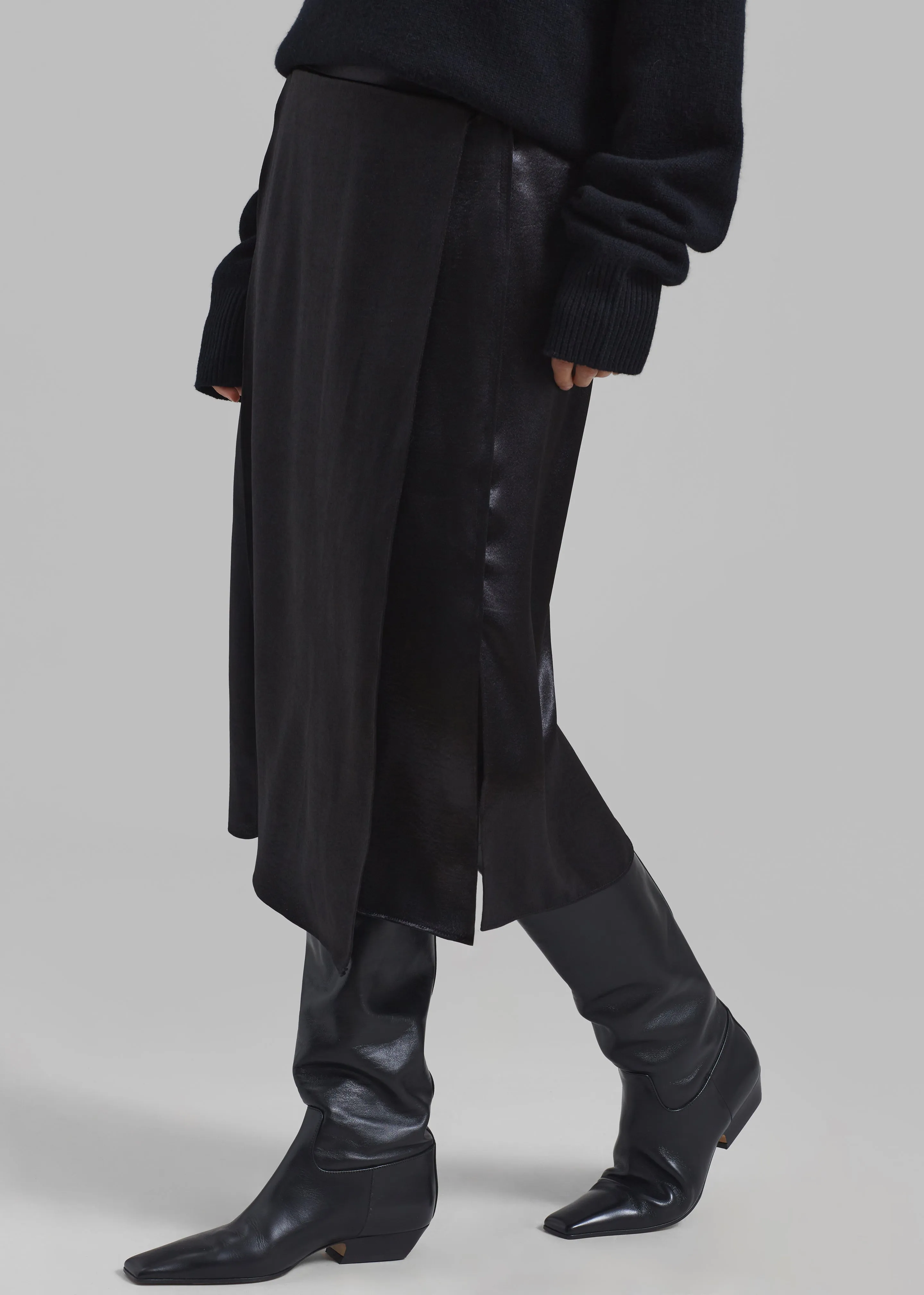 Celeste Midi Satin Skirt - Black