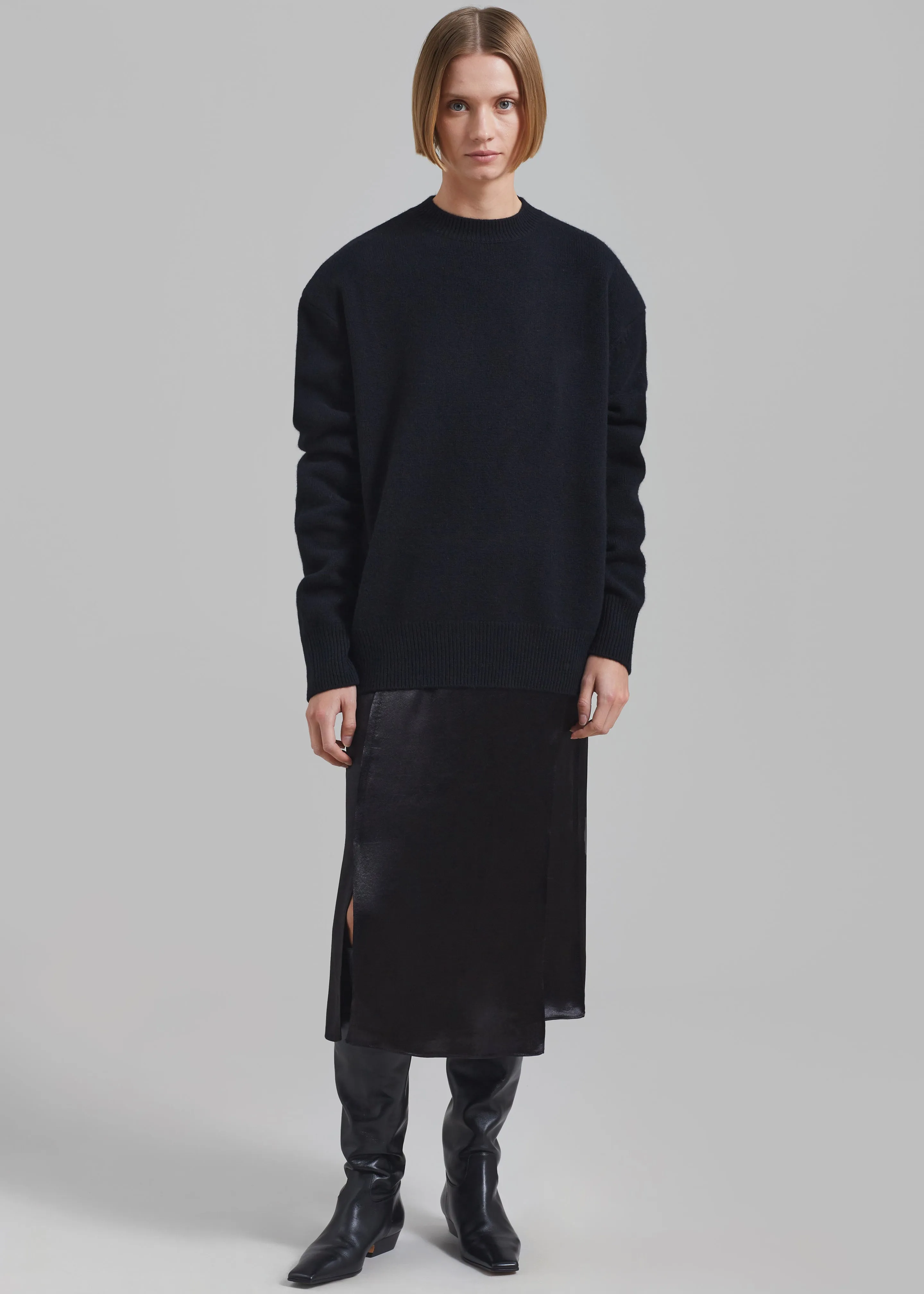 Celeste Midi Satin Skirt - Black