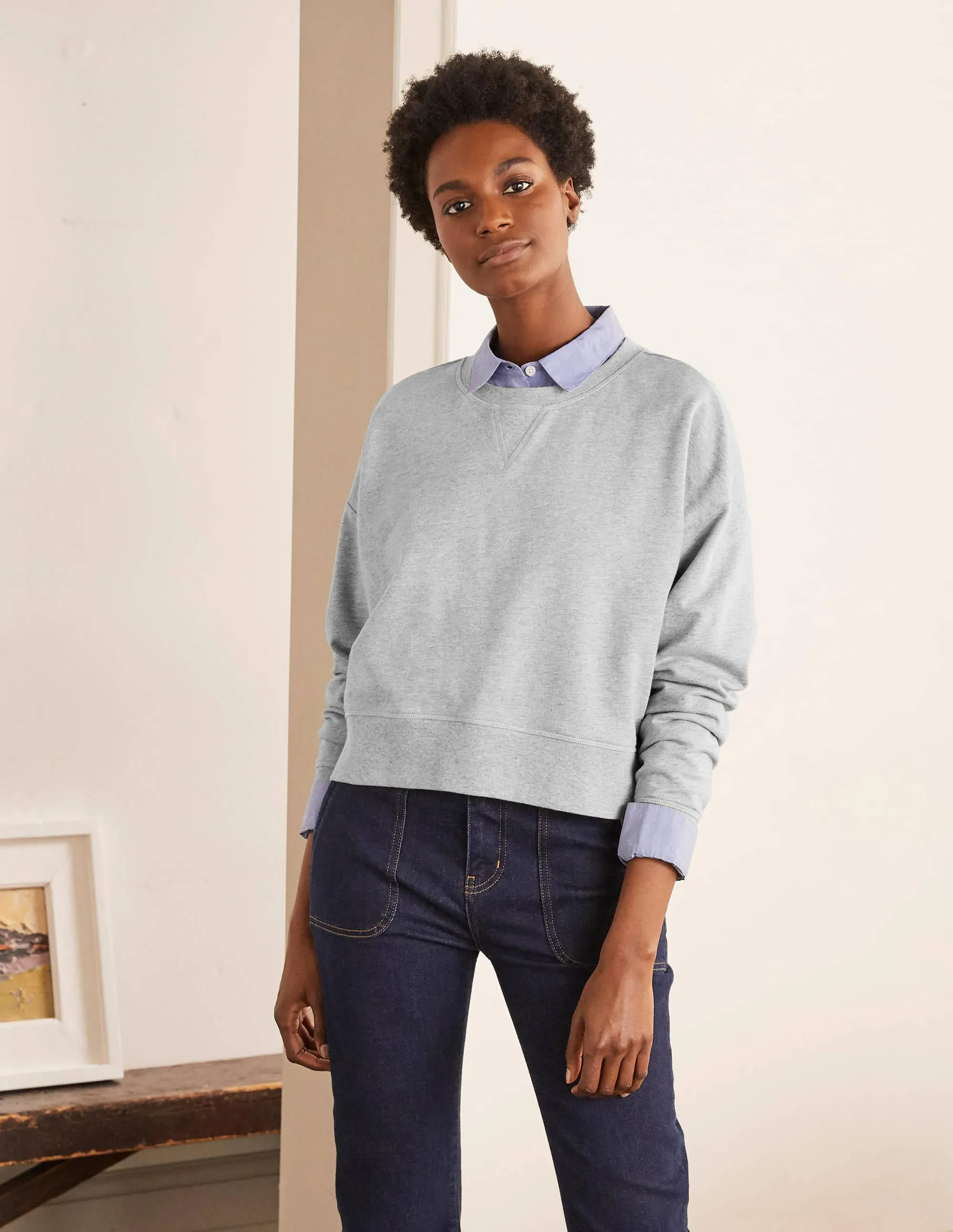 Cropped Sweatshirt-Grey Marl