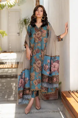 EMBROIDERED PRINTED LAWN UF-4091