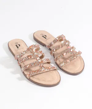 Gold Slip-On Sandals with Shell Embellishments