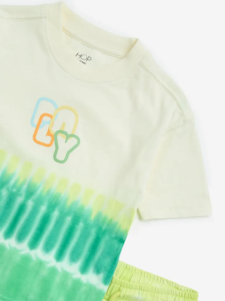 HOP Kids Green Tie-Dye Cotton T-Shirt & Shorts Set
