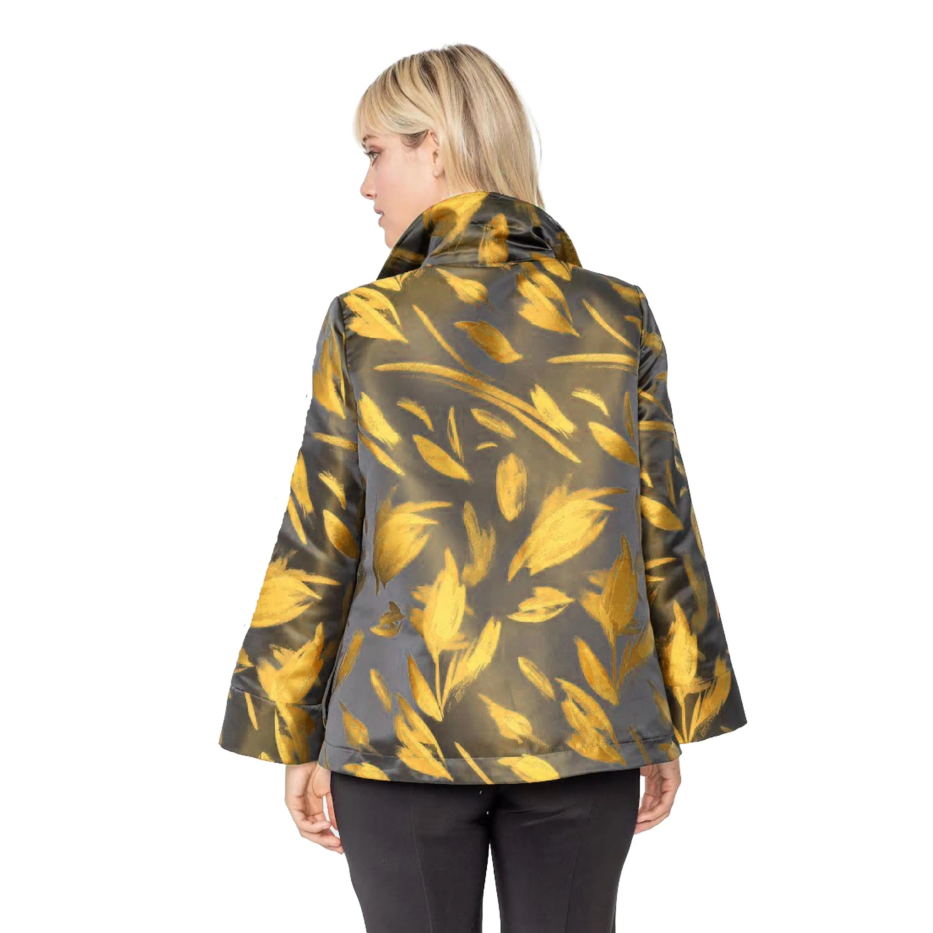 IC Collection Jacquard 3-Button High Collar Jacket in Yellow - 5355J-YW - Size M Only!
