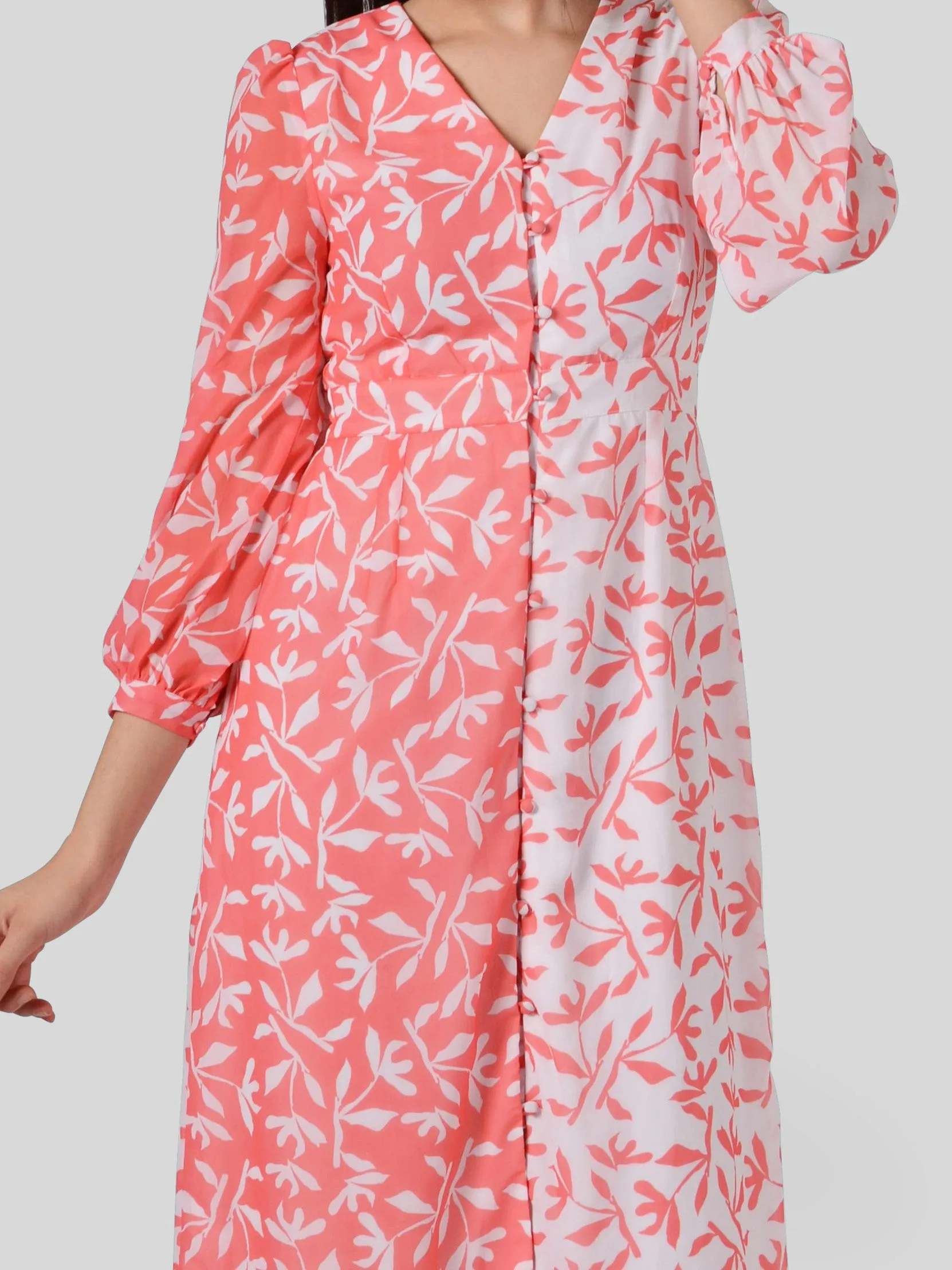 IS.U Floral Half an Half Button Down Dress