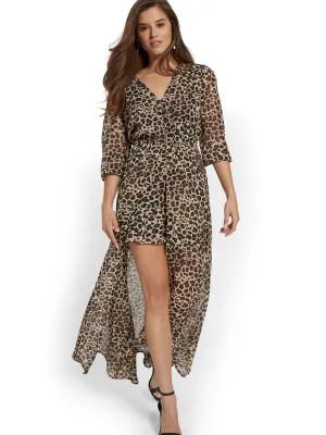 Leopard-Print Overlay Romper