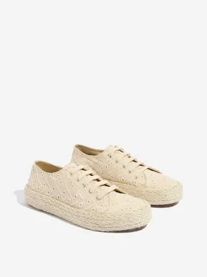 LUNA BLU Beige Schiffli Detailed Lace-Up Sneakers