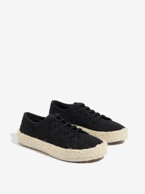 LUNA BLU Black Schiffli Detailed Lace-Up Sneakers