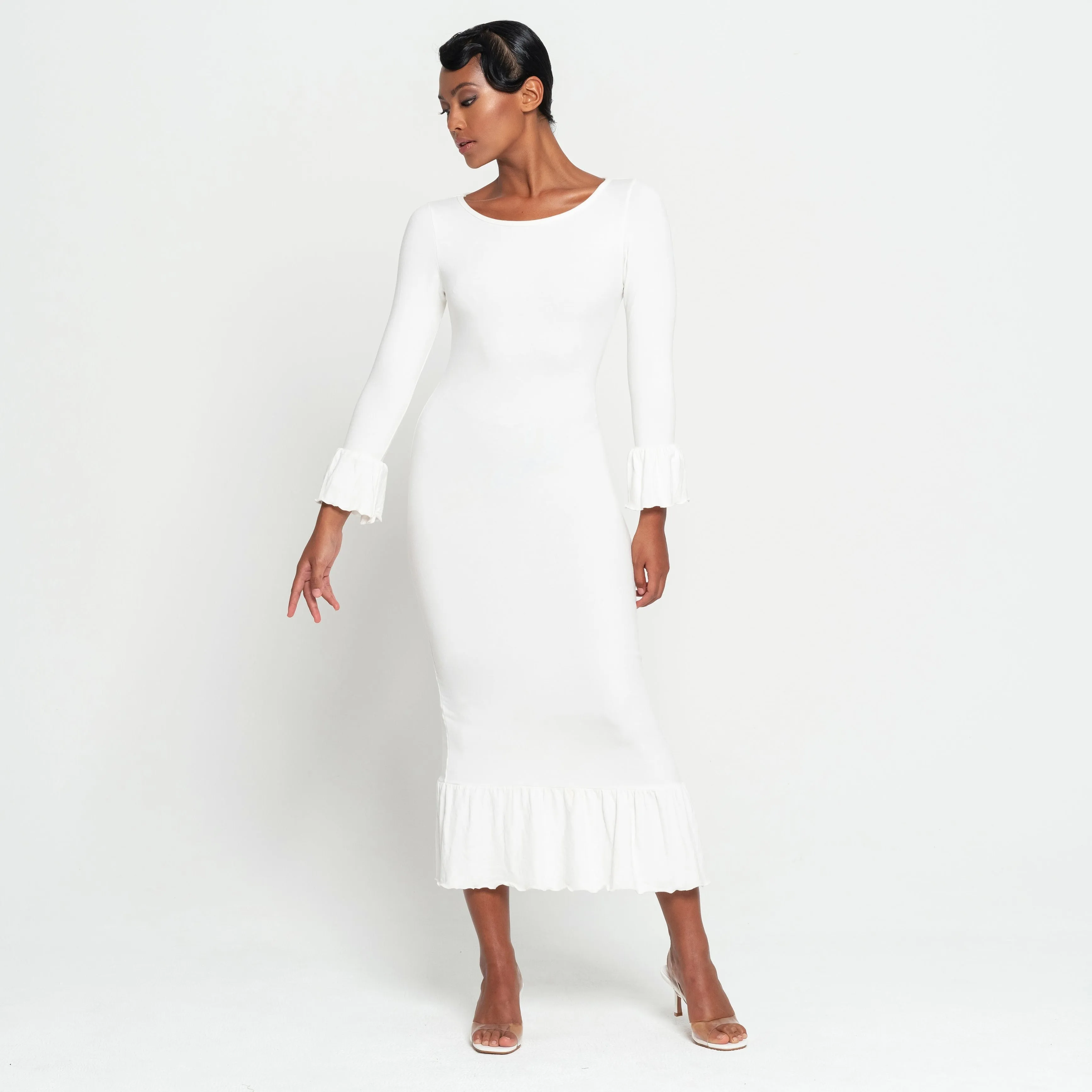 MARJORIE Bamboo Ruffle Dress Off-white