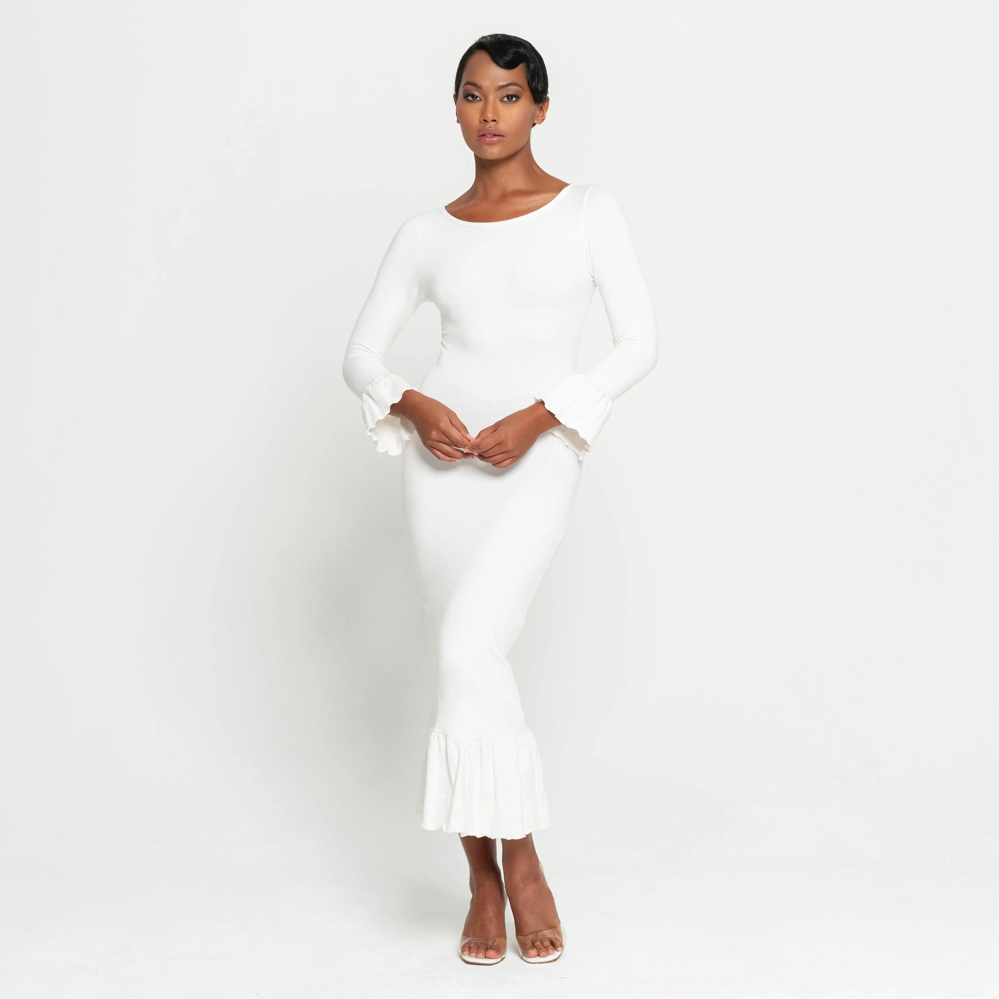 MARJORIE Bamboo Ruffle Dress Off-white