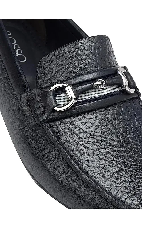 Navy Textured Leather Moccasins