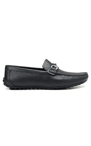 Navy Textured Leather Moccasins