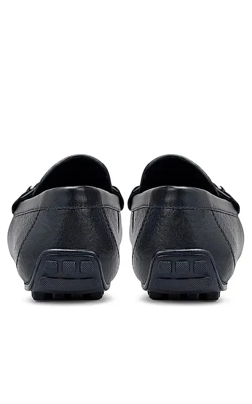 Navy Textured Leather Moccasins