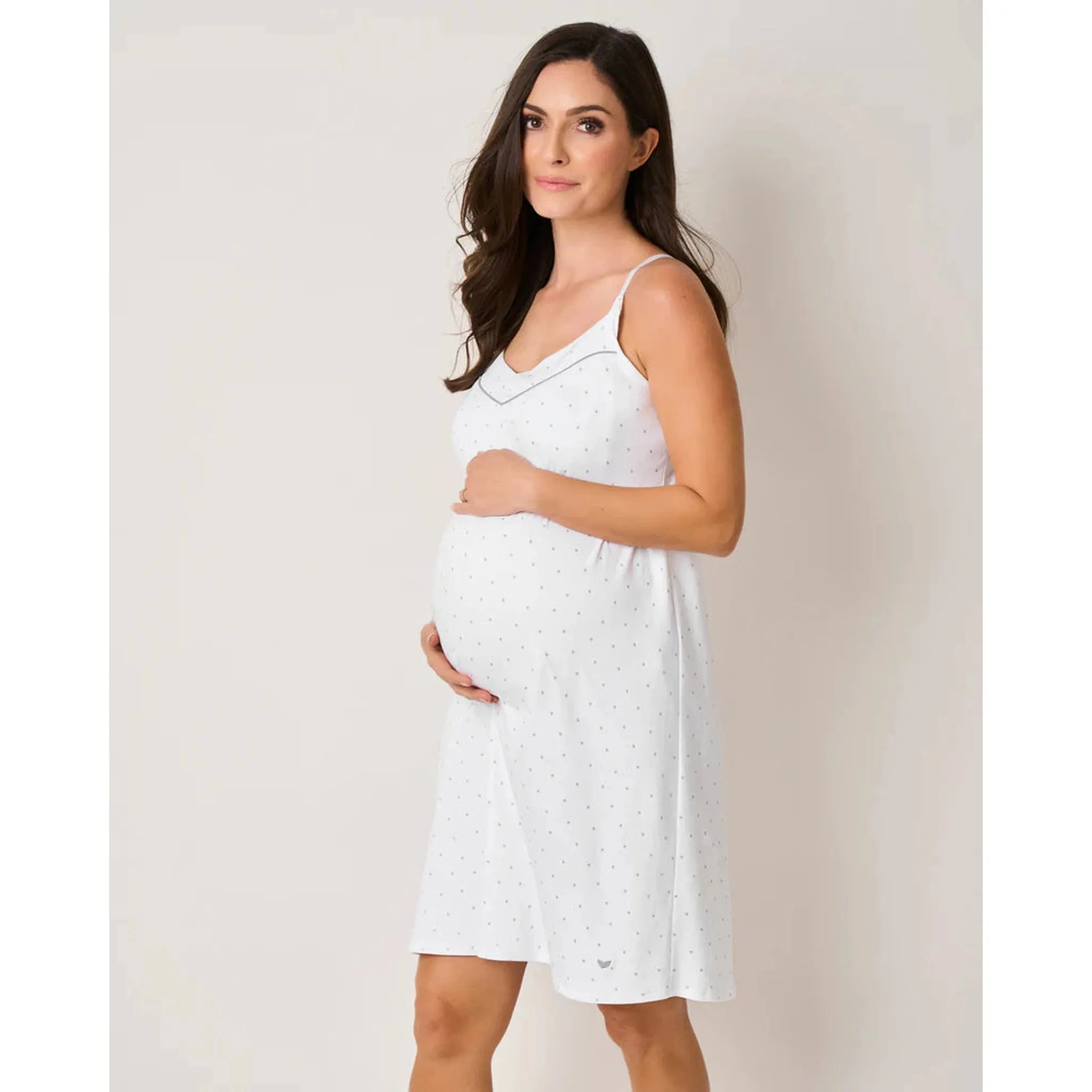 Pima Cotton Grey Stars Maternity Nightgown