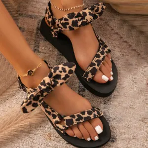 Purpdrank - Leopard Print Casual Patchwork With Bow Round Comfortable Shoes