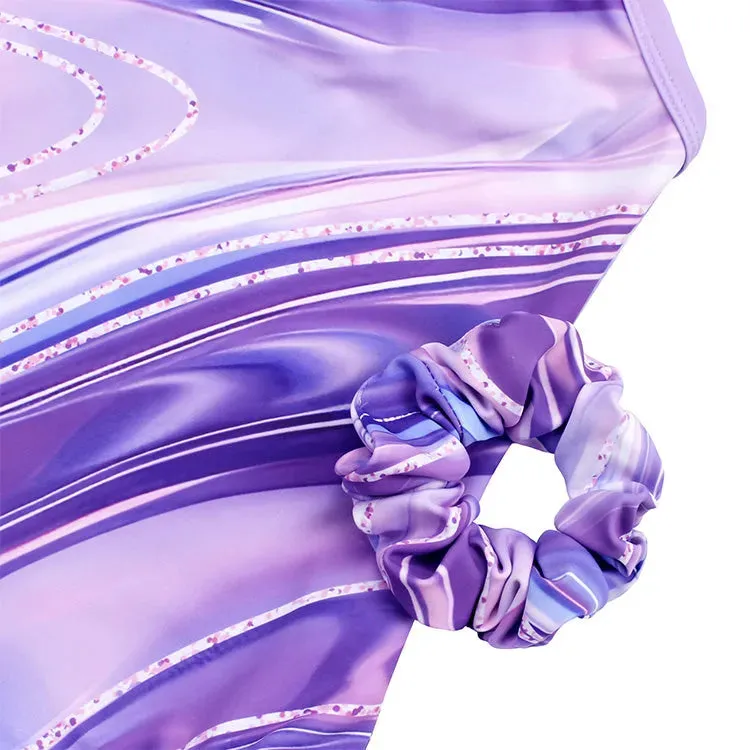 Purple Marble Magic Mesh Tank Open Back Gymnastics Leotard Set