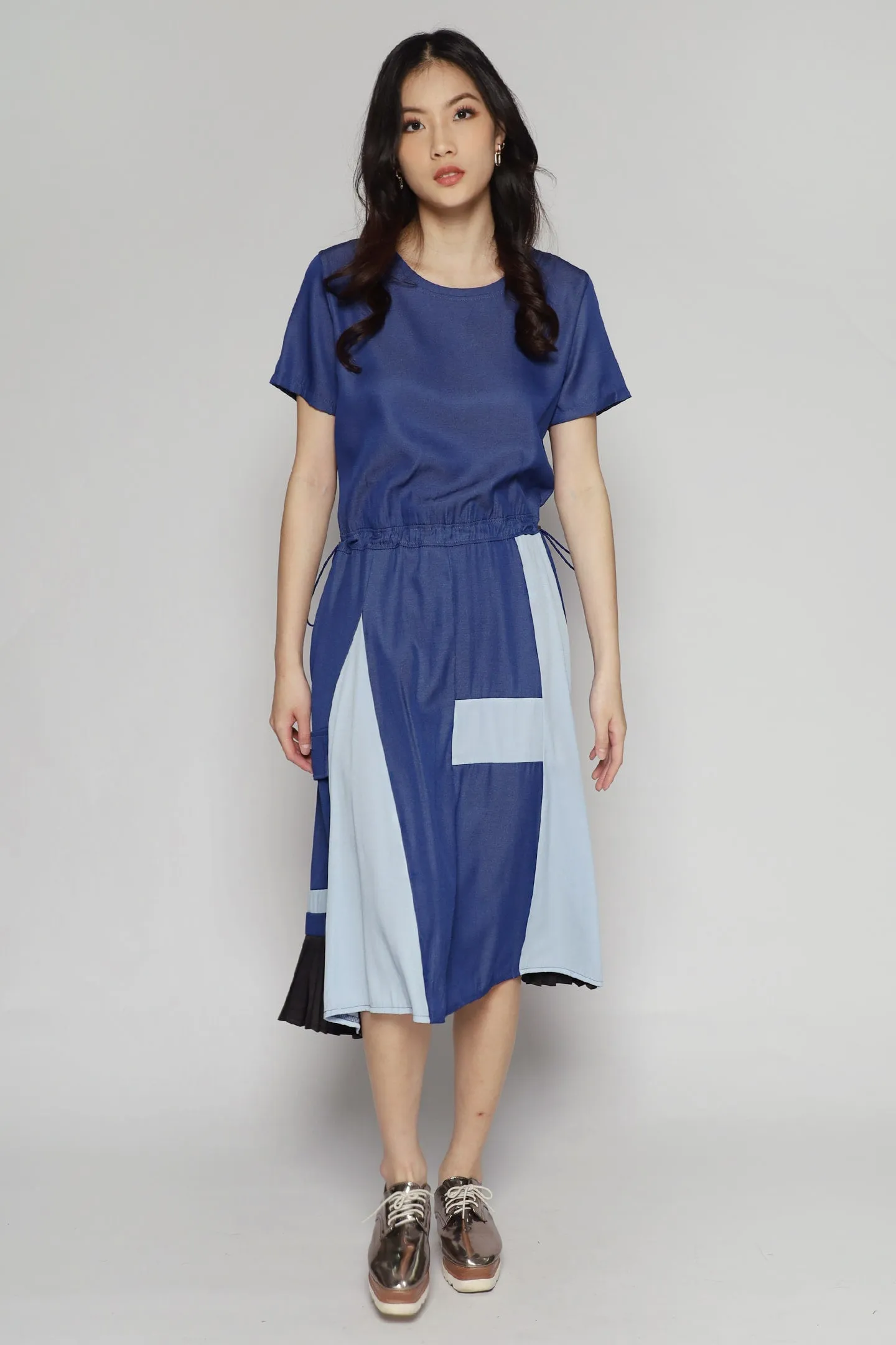 Qian Drawstring Dress in Blue