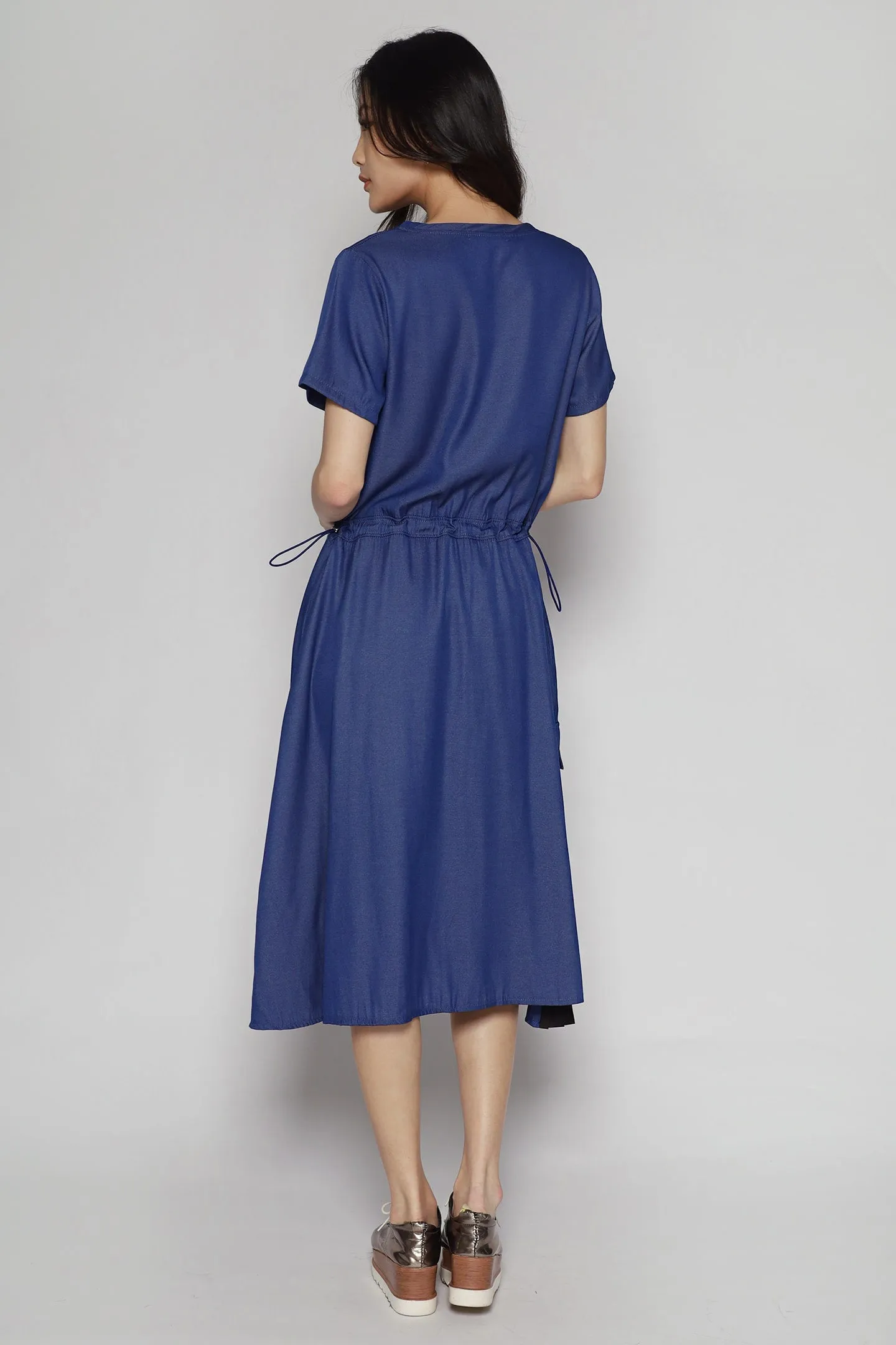 Qian Drawstring Dress in Blue