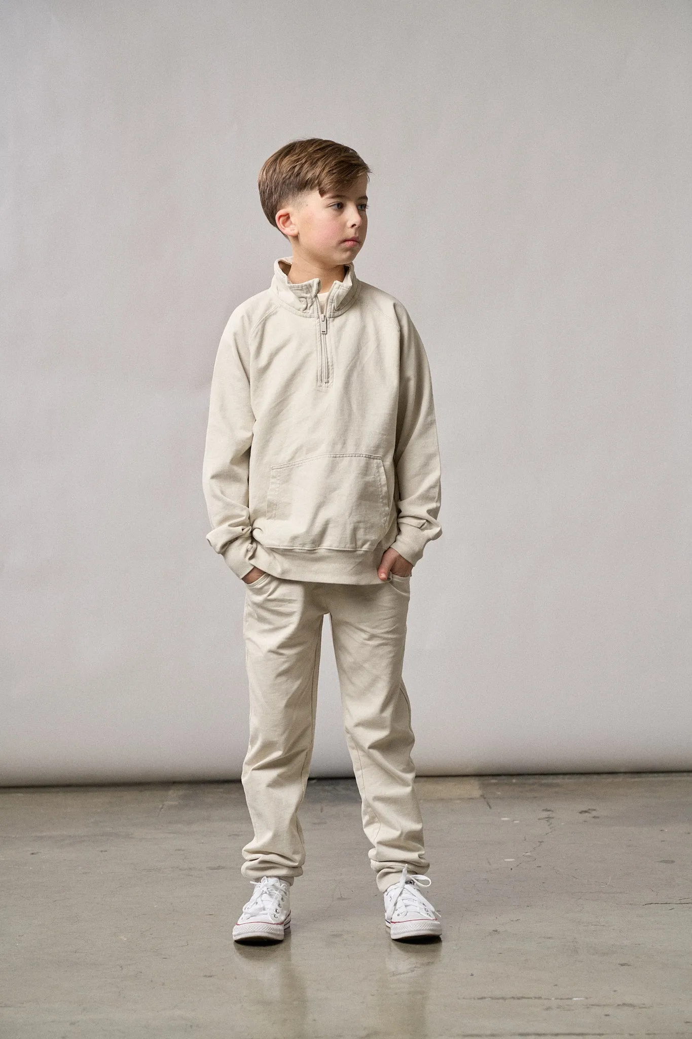 Quarter Zip Pullover - Almond Wash