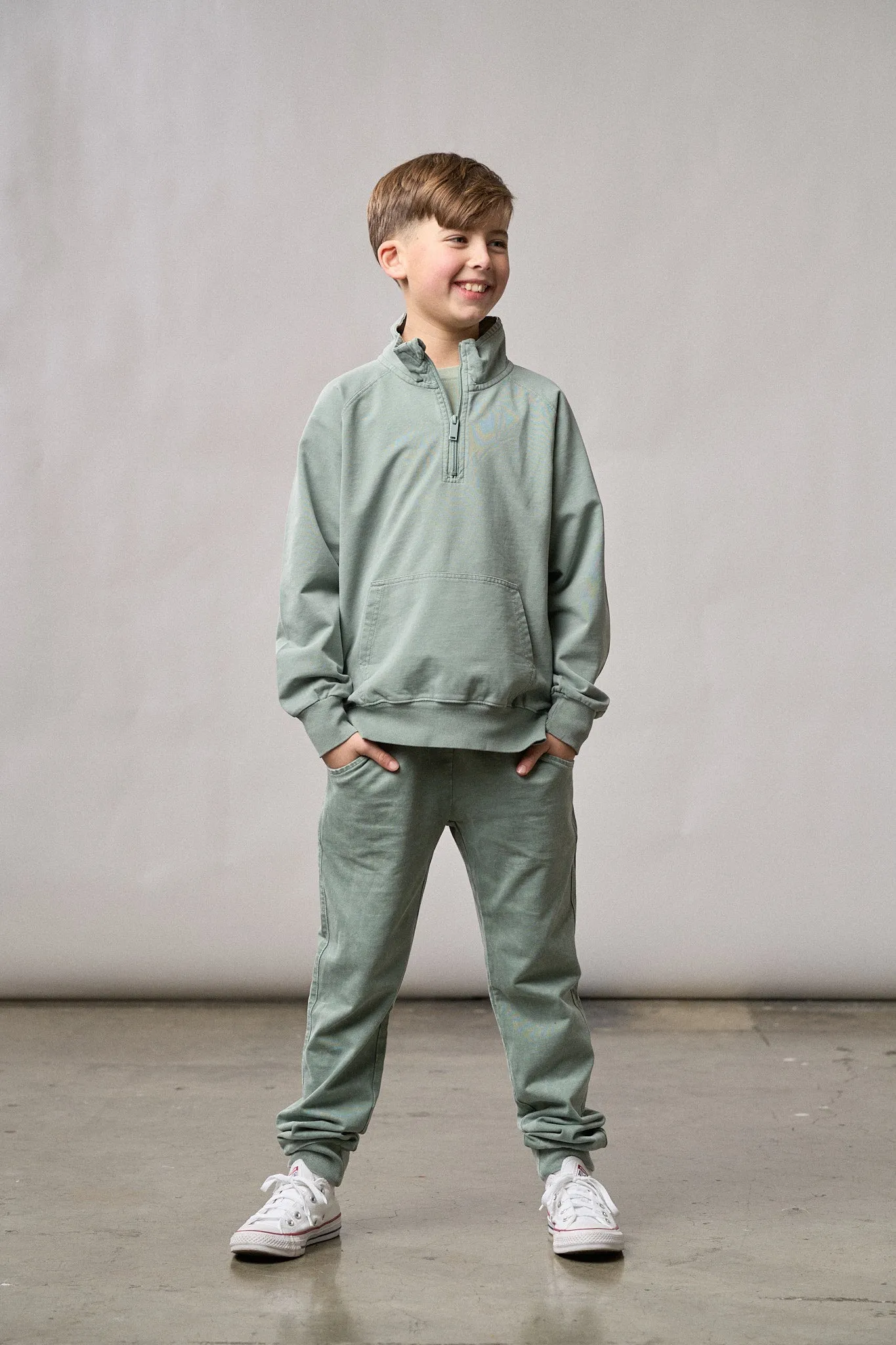 Quarter Zip Pullover - Basil Wash