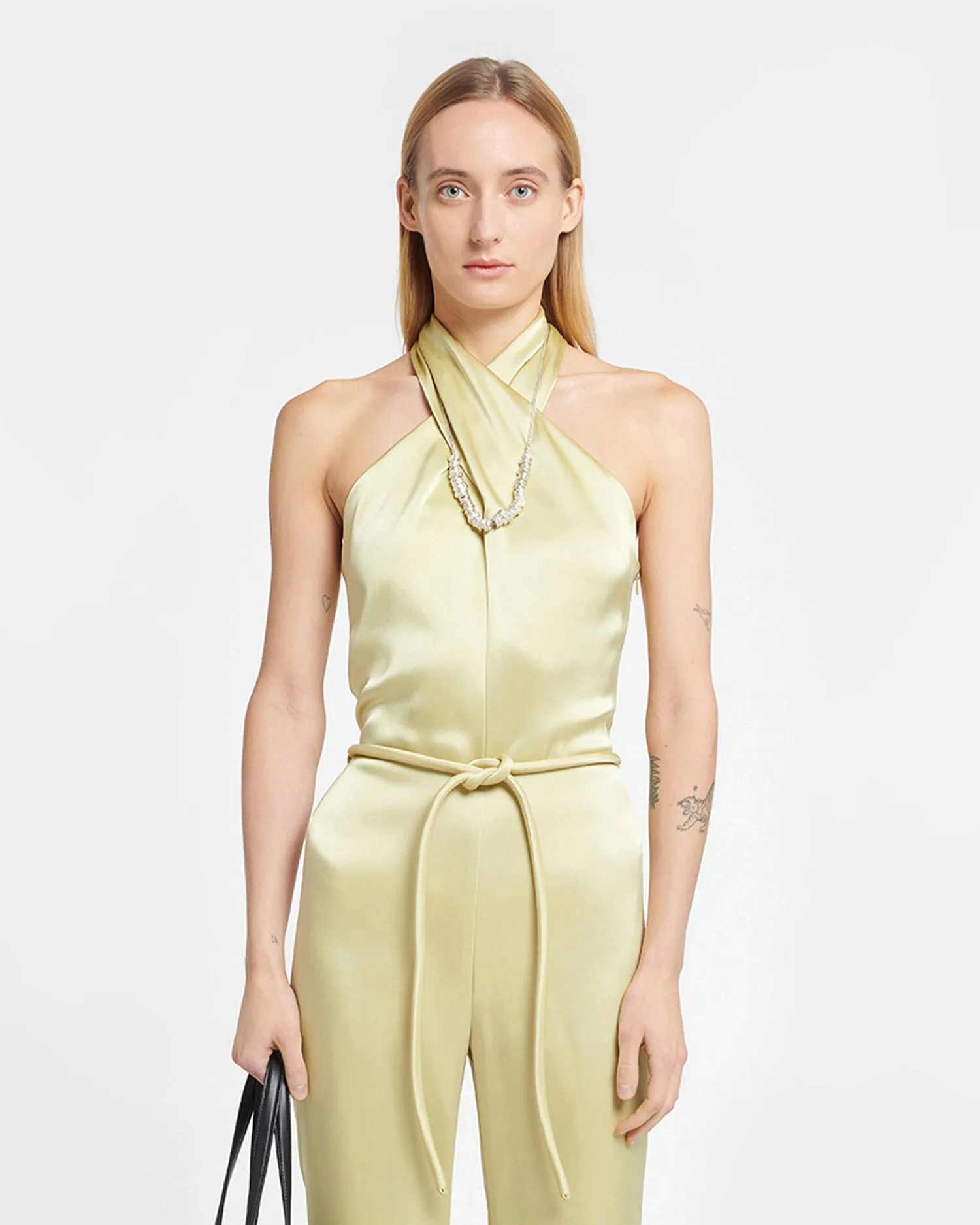 Rabia - Slip Satin Jumpsuit - Lime Yellow