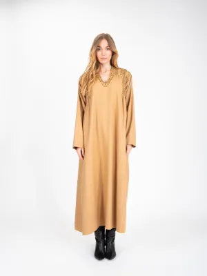 Robe camel ornée de sequins dorés BLING