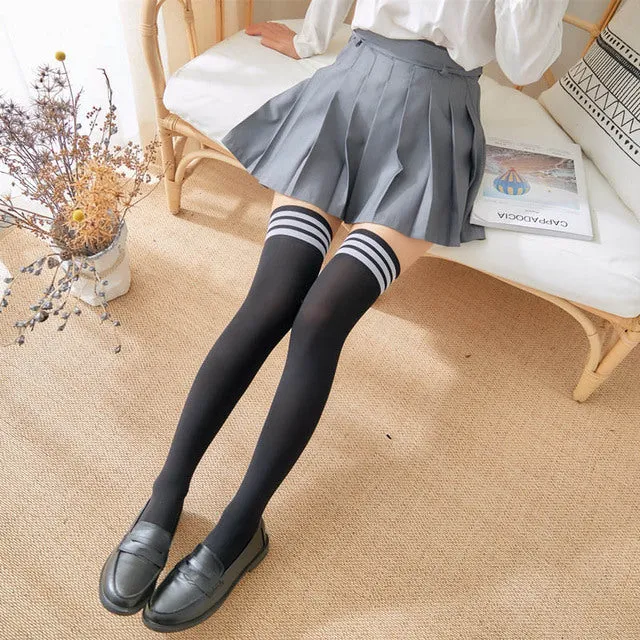 Striped Stockings Socks Casual Thigh High Knee Socks Long Socks Pair