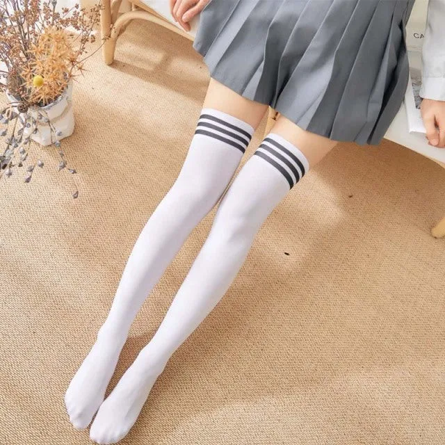 Striped Stockings Socks Casual Thigh High Knee Socks Long Socks Pair