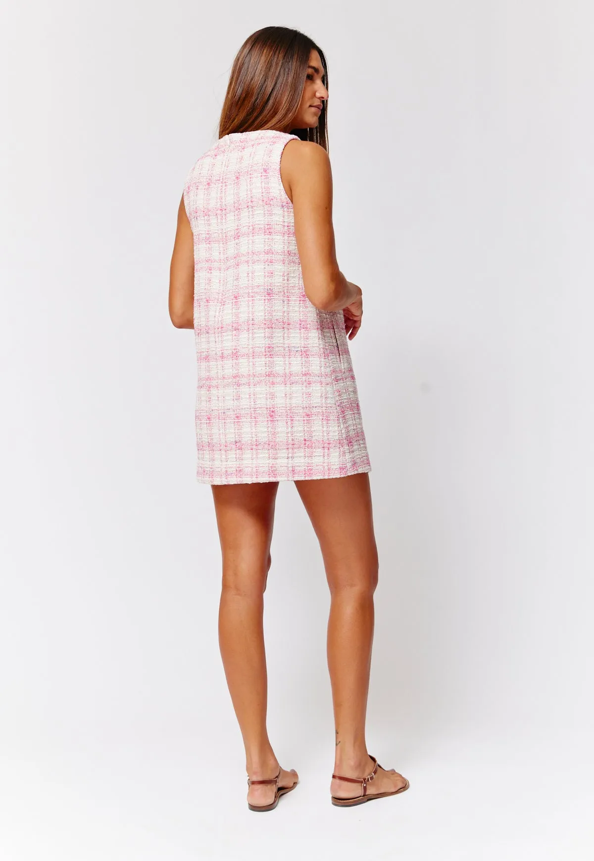 THE DOUBLE BREASTED MINI DRESS in PINK TWEED