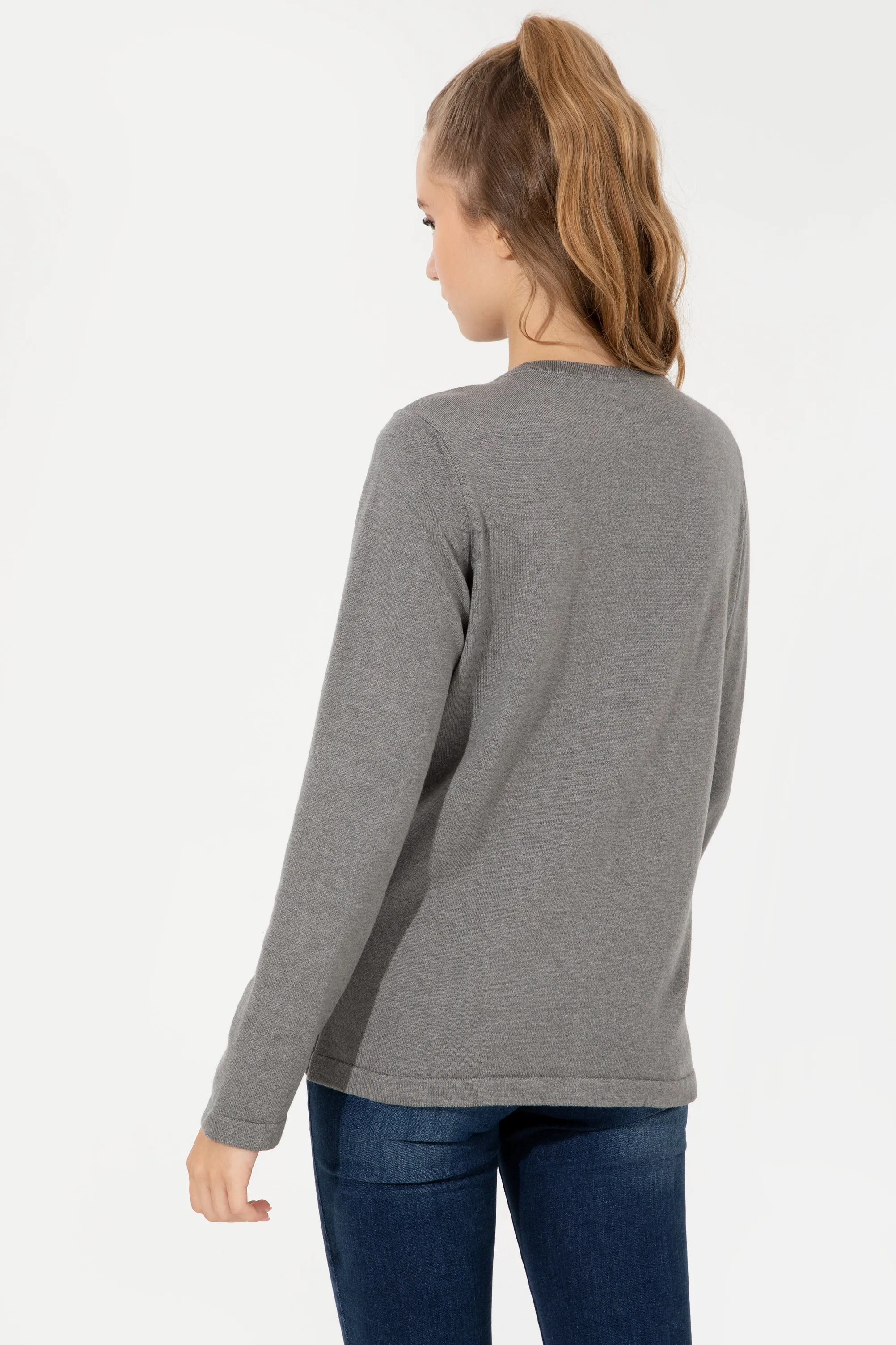 Womens Basic Knitwear Grey Melange