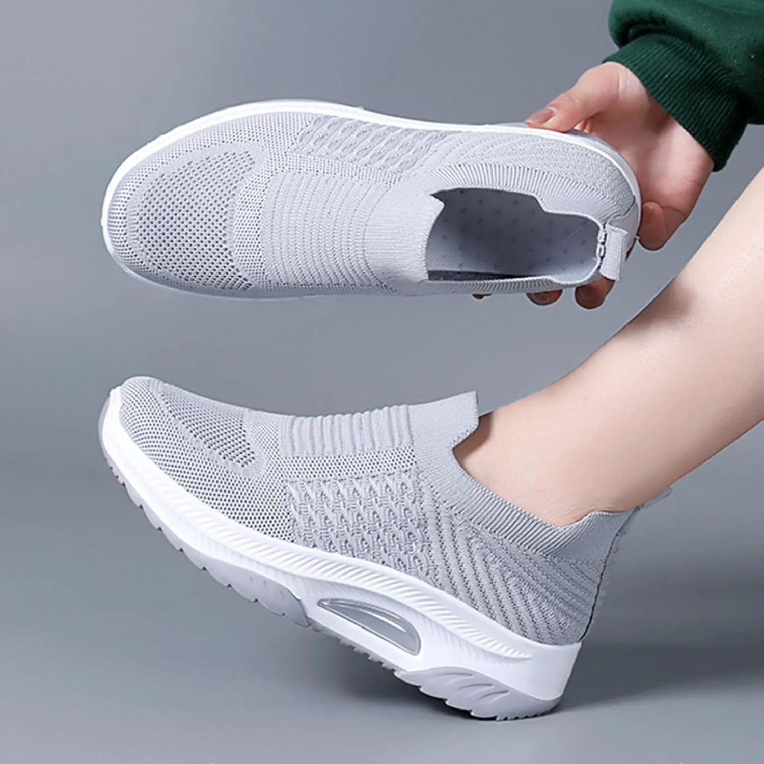 Women'S Knitted Mesh Platform Sock Sneakers,Lightweight Breathable Slip-On Round Toe Walking Nursing Shoes,with Arch Support for Plantar Fasciitis