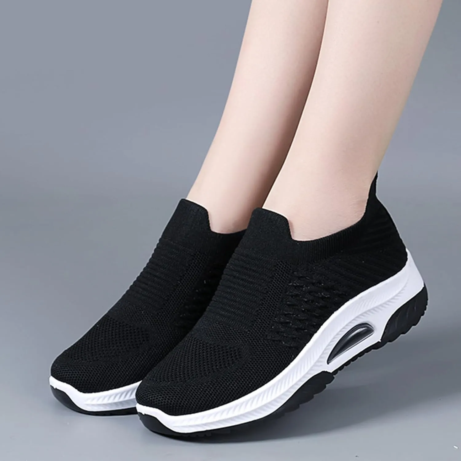 Women'S Knitted Mesh Platform Sock Sneakers,Lightweight Breathable Slip-On Round Toe Walking Nursing Shoes,with Arch Support for Plantar Fasciitis