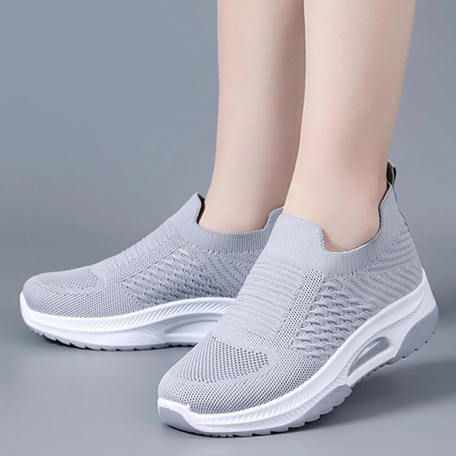 Women'S Knitted Mesh Platform Sock Sneakers,Lightweight Breathable Slip-On Round Toe Walking Nursing Shoes,with Arch Support for Plantar Fasciitis