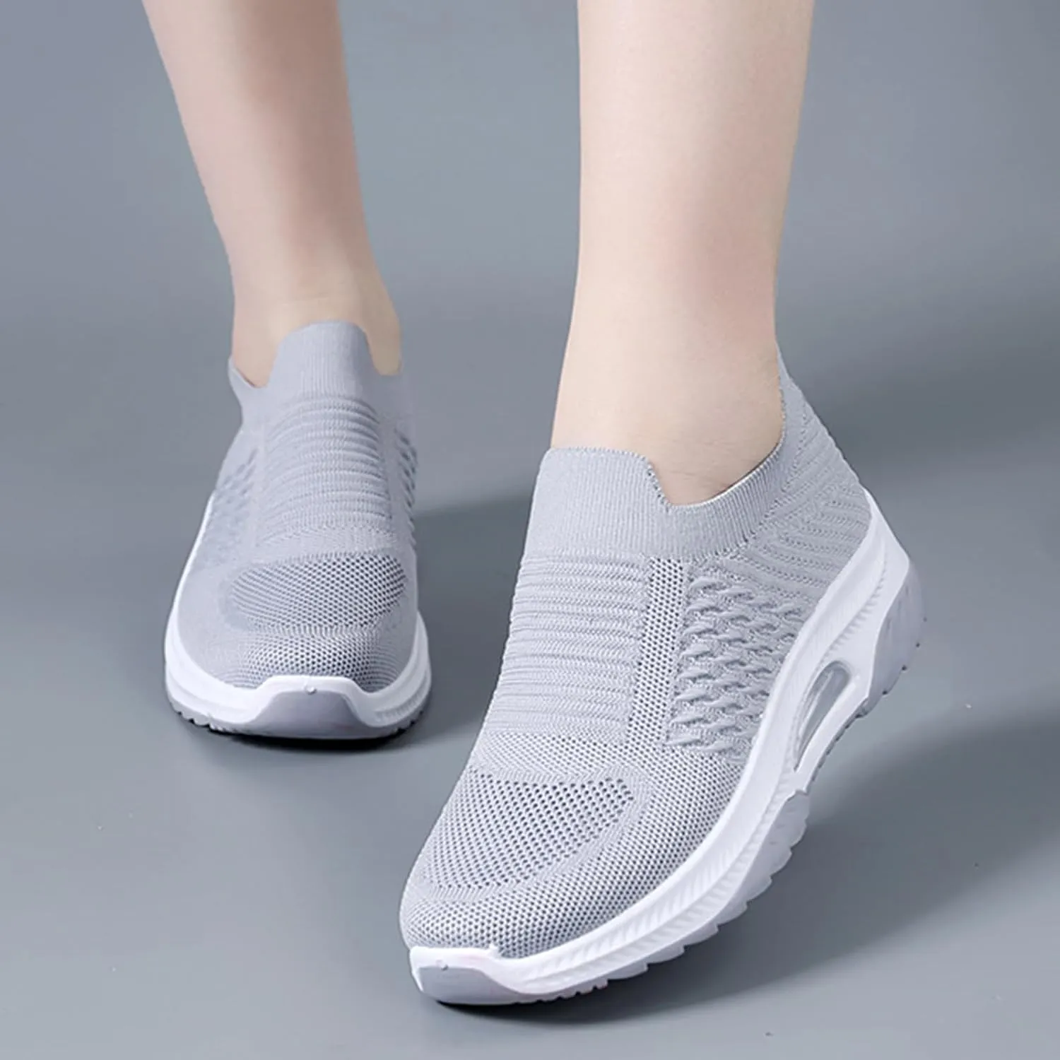 Women'S Knitted Mesh Platform Sock Sneakers,Lightweight Breathable Slip-On Round Toe Walking Nursing Shoes,with Arch Support for Plantar Fasciitis