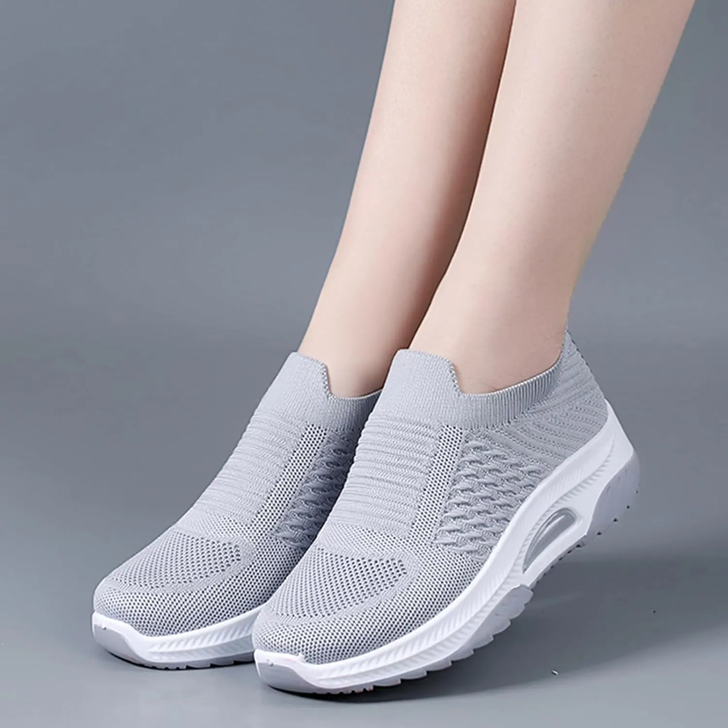 Women'S Knitted Mesh Platform Sock Sneakers,Lightweight Breathable Slip-On Round Toe Walking Nursing Shoes,with Arch Support for Plantar Fasciitis