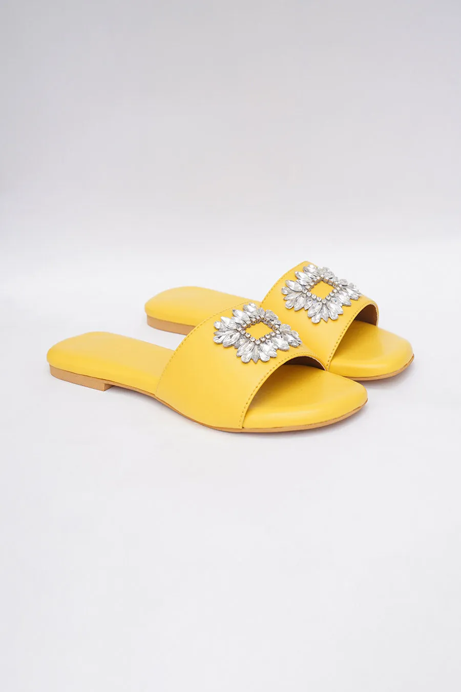Yellow Brooch Embroidered Flats