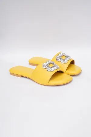 Yellow Brooch Embroidered Flats